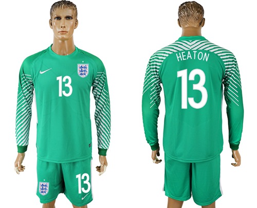 England #13 Heaton Green Long Sleeves Goalkeeper Soccer Country Jersey - Click Image to Close